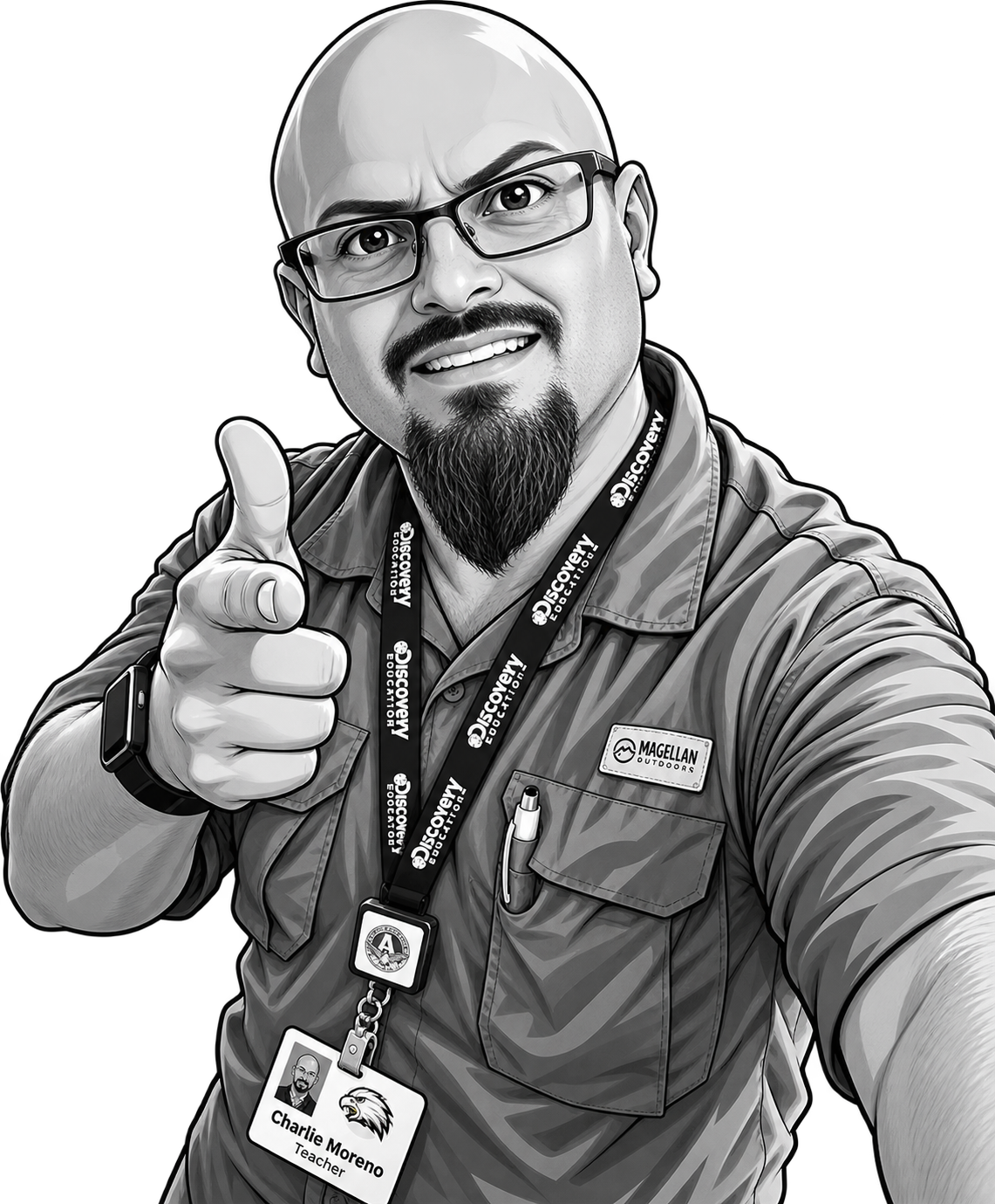 Mr. Charlie Moreno, teacher at Andress High School, giving a thumbs up in his classroom.